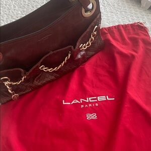 Lancel Paris Brown Woven Leather Shoulder Bag